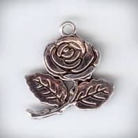 Металлическая подвеска Роза с листьями, цвет Античное серебро