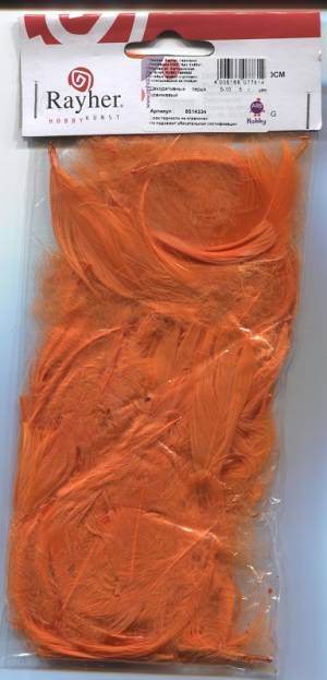 Перья декоративные, 5-10см, цвет Оранжевый